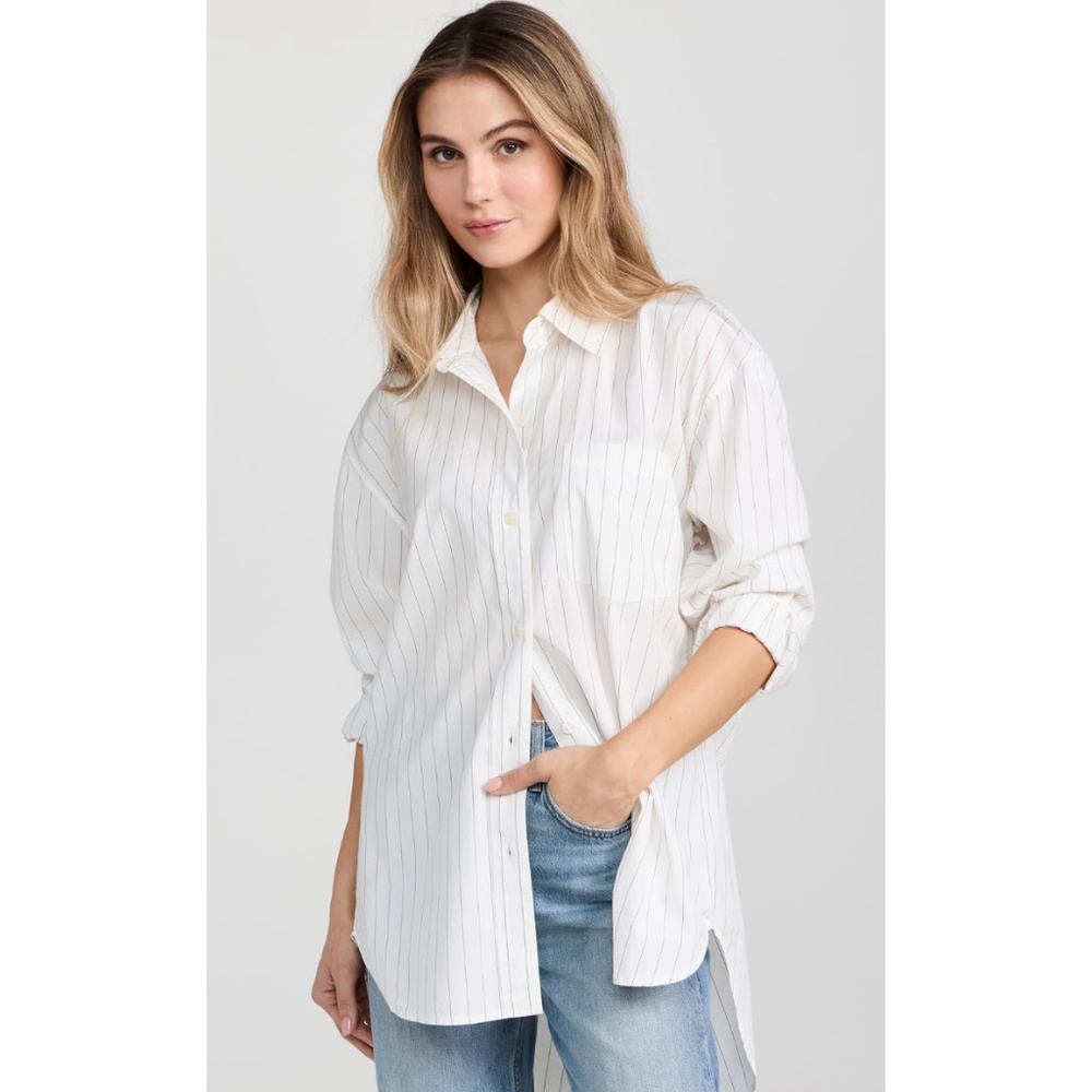 COH CITIZENS OF HUMANITY NWT Striped Cocoon Poplin Shirt White Button Down Up S